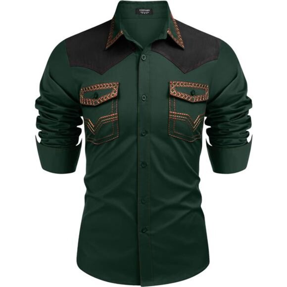 Men's Western Cowboy Shirt Lake Green - Picture 1 of 5